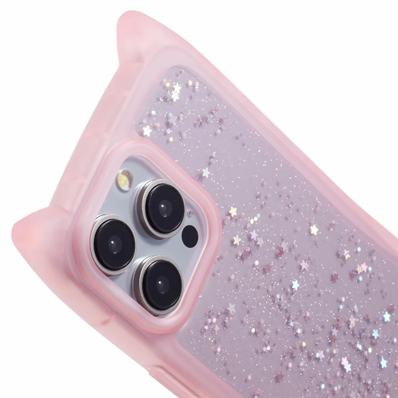 JTW Series For iPhone 12 / 12 Pro Case Epoxy TPU Phone Cover Cute Cat Ear Design - Transparent Pink