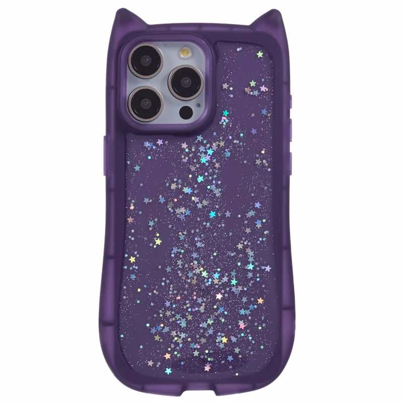 JTW Series For iPhone 12 / 12 Pro Case Epoxy TPU Phone Cover Cute Cat Ear Design - Transparent Purple