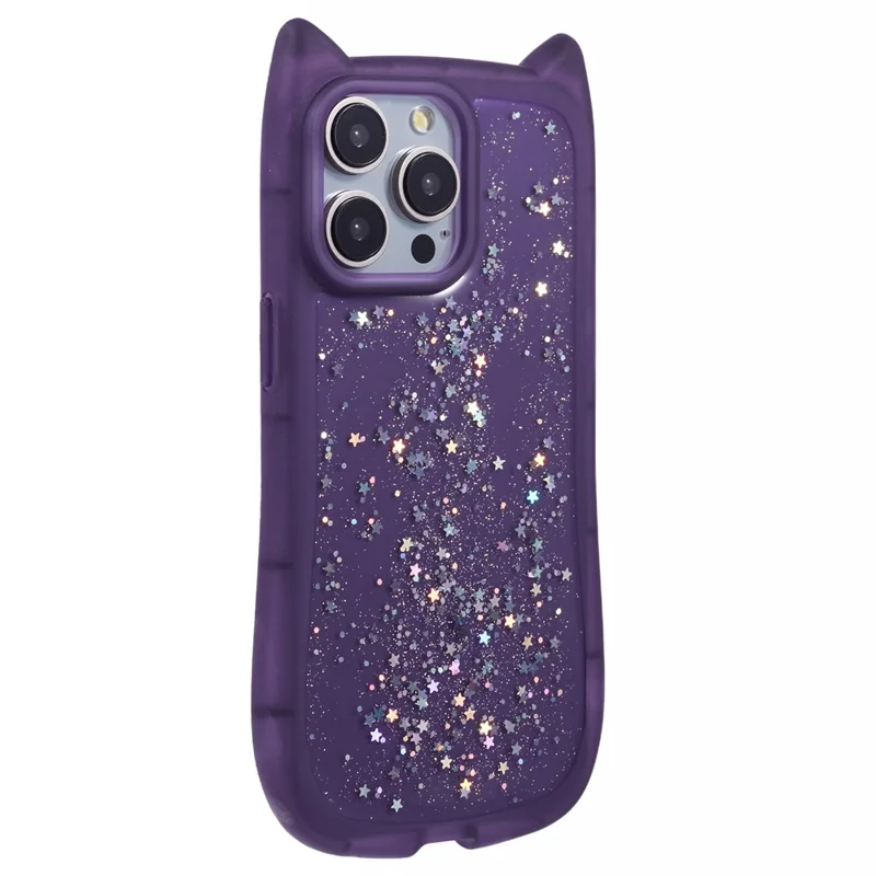 JTW Series For iPhone 12 / 12 Pro Case Epoxy TPU Phone Cover Cute Cat Ear Design - Transparent Purple