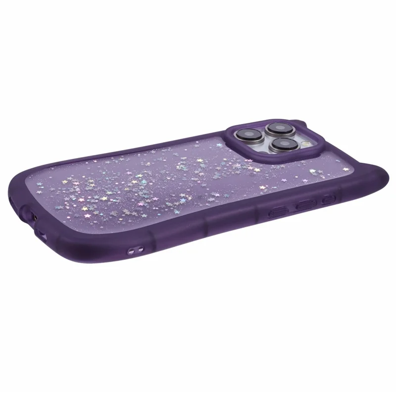 JTW Series For iPhone 12 / 12 Pro Case Epoxy TPU Phone Cover Cute Cat Ear Design - Transparent Purple