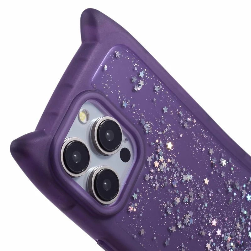 JTW Series For iPhone 12 / 12 Pro Case Epoxy TPU Phone Cover Cute Cat Ear Design - Transparent Purple