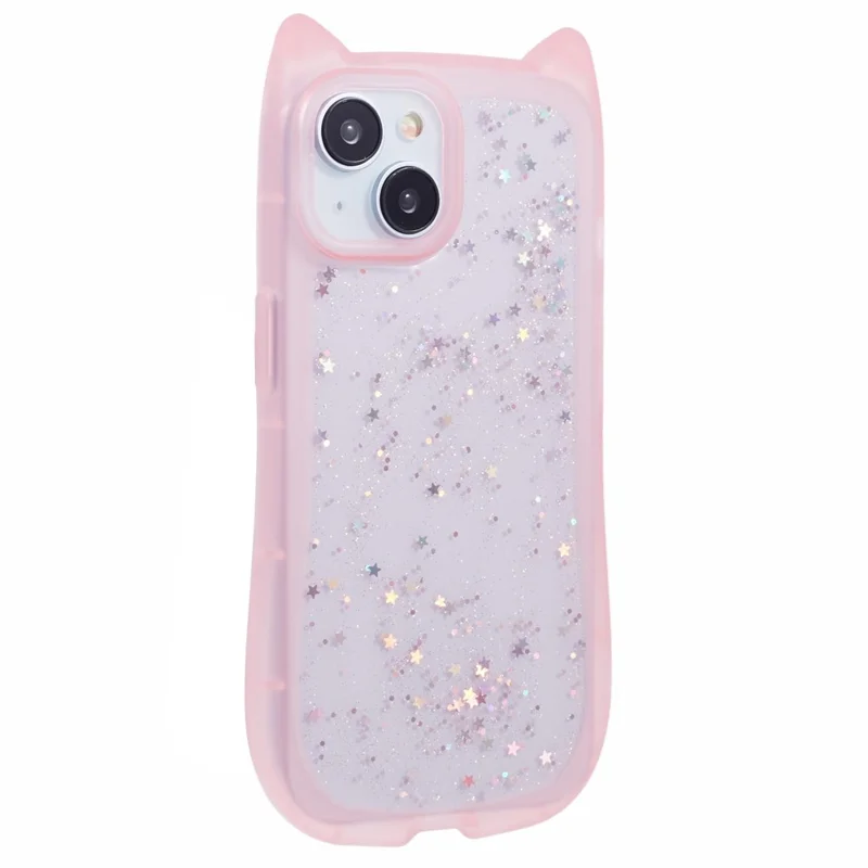JTW Series For iPhone 14 Case TPU Cat Ear Phone Cover Bling Star Epoxy - Transparent Pink