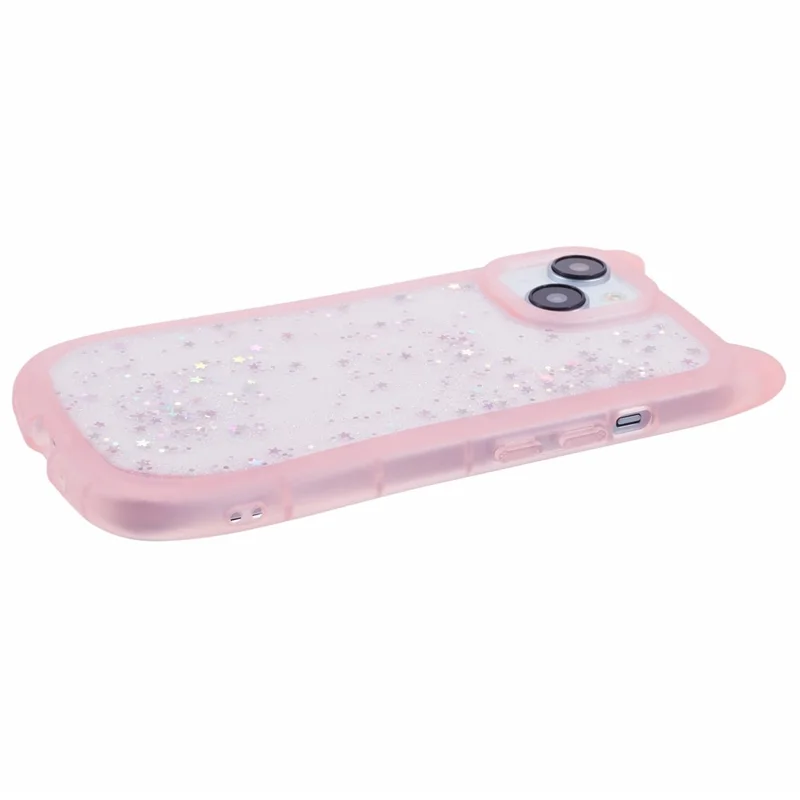 JTW Series For iPhone 14 Case TPU Cat Ear Phone Cover Bling Star Epoxy - Transparent Pink