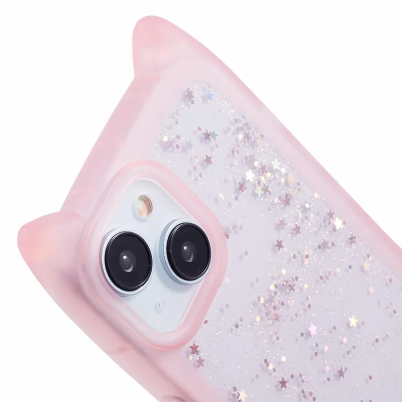 JTW Series For iPhone 14 Case TPU Cat Ear Phone Cover Bling Star Epoxy - Transparent Pink