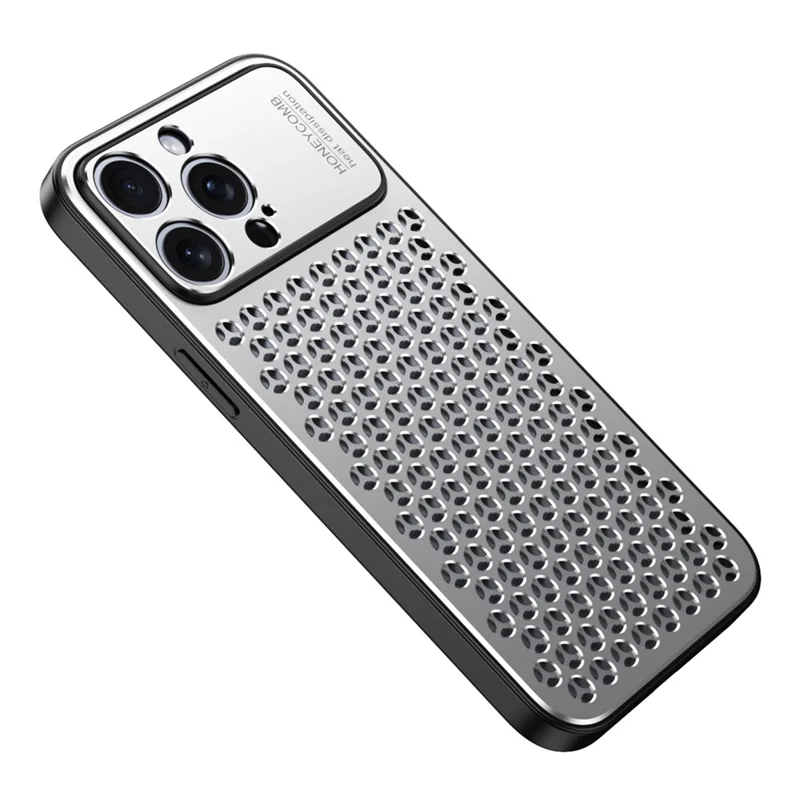 Phone Case for iPhone 15 Pro Honeycomb Texture Aluminum Alloy+TPU Cell Phone Cover - Silver