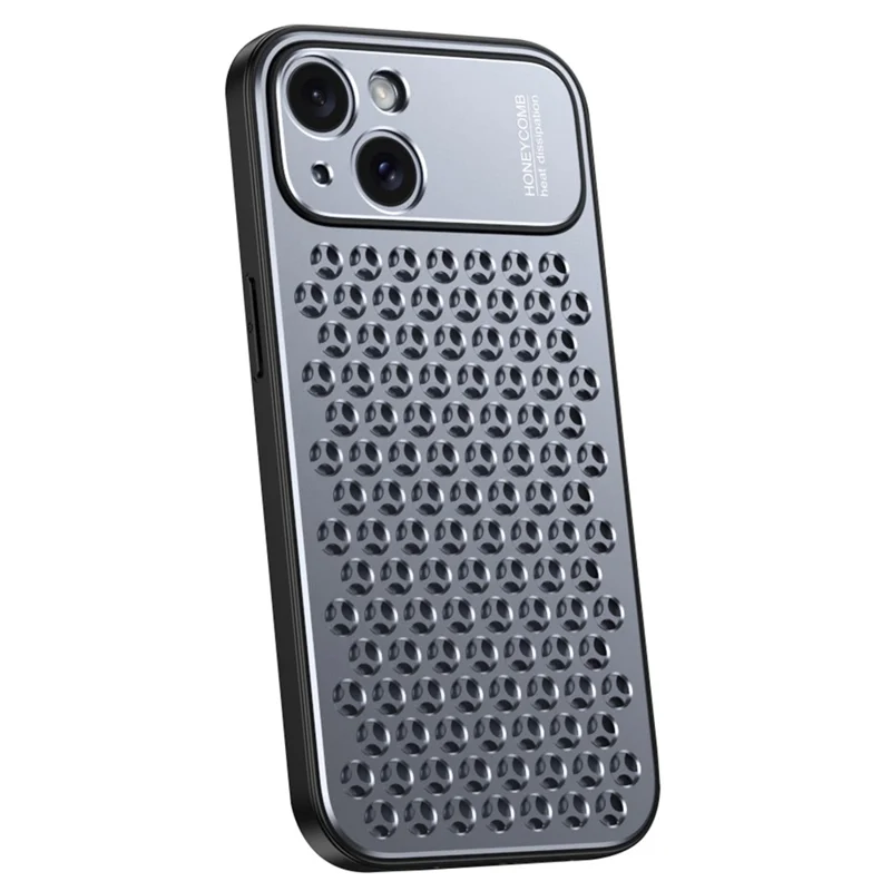 Cell Phone Case for iPhone 14 Honeycomb Texture Aluminum Alloy+TPU Phone Cover - Grey