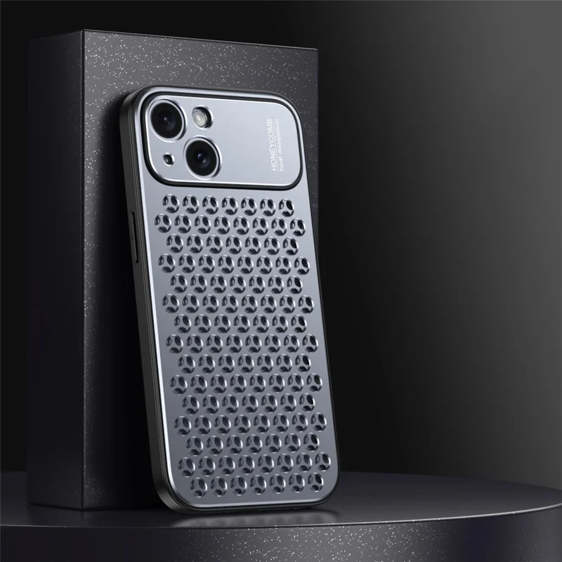 Cell Phone Case for iPhone 14 Honeycomb Texture Aluminum Alloy+TPU Phone Cover - Grey