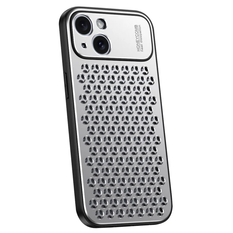 For iPhone 14 Plus Case Aluminum Alloy+TPU Honeycomb Heat Dissipation Anti-Drop Phone Cover - Silver