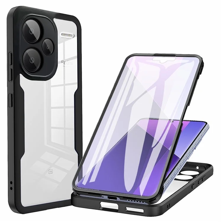 Für Xiaomi Redmi Note 13 Pro+ 5G Hülle Acryl + TPU Klare Handyhülle mit PET-Displayschutzfolie - Schwarz