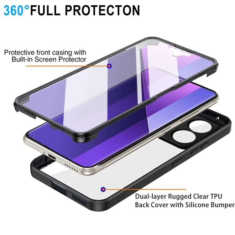 Für Xiaomi Redmi Note 13 Pro+ 5G Hülle Acryl + TPU Klare Handyhülle mit PET-Displayschutzfolie - Schwarz