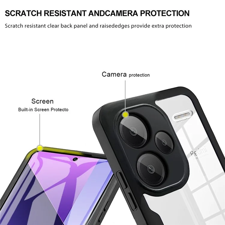 Für Xiaomi Redmi Note 13 Pro+ 5G Hülle Acryl + TPU Klare Handyhülle mit PET-Displayschutzfolie - Schwarz