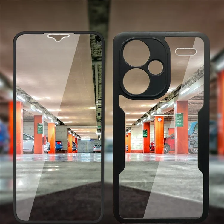 Für Xiaomi Redmi Note 13 Pro+ 5G Hülle Acryl + TPU Klare Handyhülle mit PET-Displayschutzfolie - Schwarz