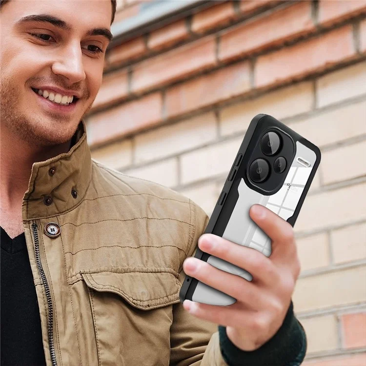 Für Xiaomi Redmi Note 13 Pro+ 5G Hülle Acryl + TPU Klare Handyhülle mit PET-Displayschutzfolie - Schwarz
