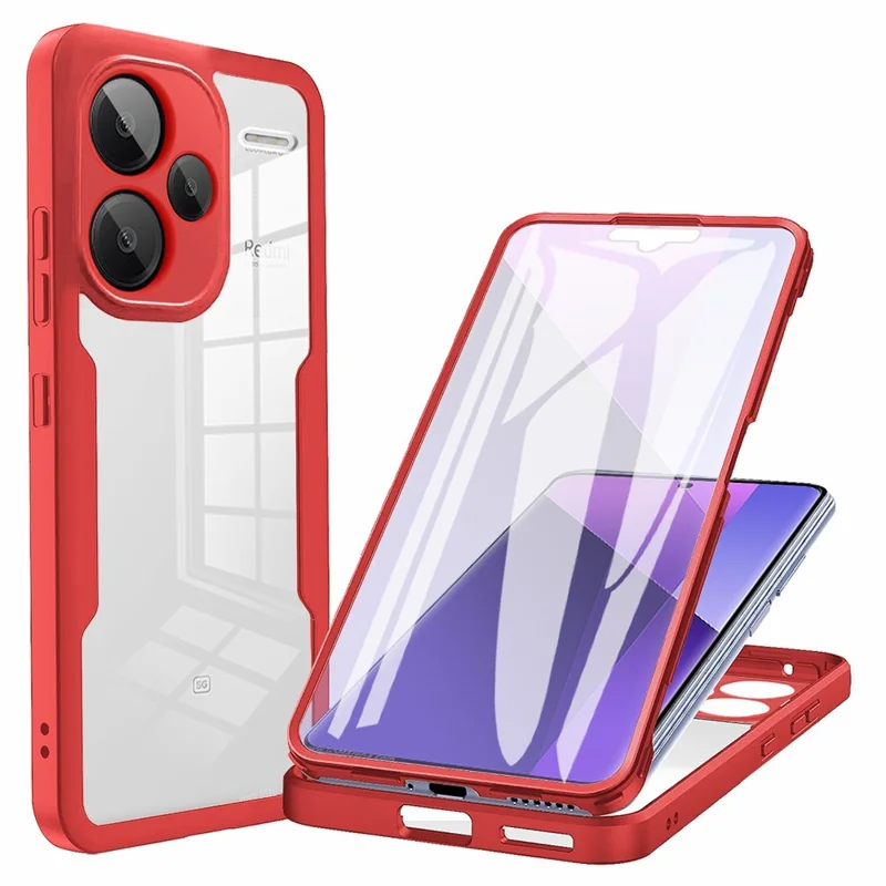 Para Xiaomi Redmi Note 13 Pro+ 5G Capa Acrílica + Capa de Telefone Transparente de TPU com Filme de Tela de PET - Vermelho