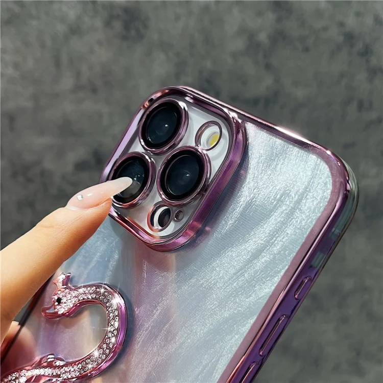 For iPhone 12 Pro Case Feather Yarn Design Stylish Quicksand Swan TPU Phone Cover with Lens Film - Blue