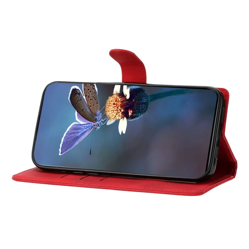 For iPhone 15 Plus PU Leather Phone Case Skin-Touch Feeling Imprinted Pattern Wallet Phone Cover - Red