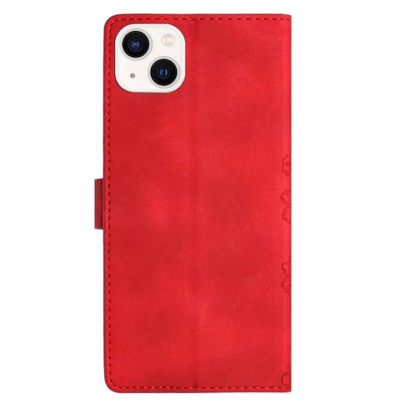 For iPhone 15 Plus PU Leather Phone Case Skin-Touch Feeling Imprinted Pattern Wallet Phone Cover - Red
