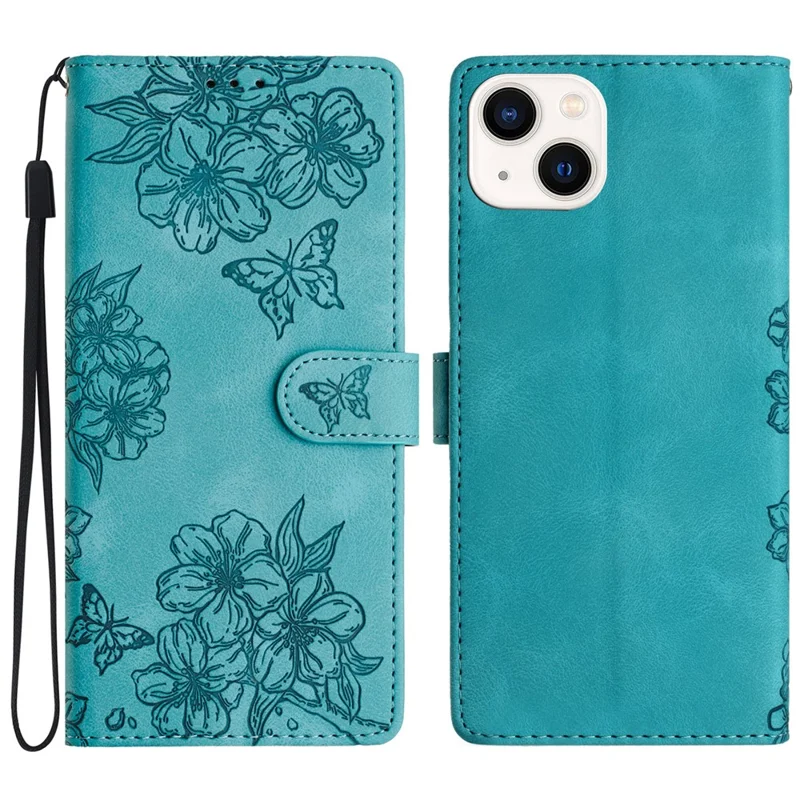 For iPhone 15 Plus PU Leather Phone Case Skin-Touch Feeling Imprinted Pattern Wallet Phone Cover - Green