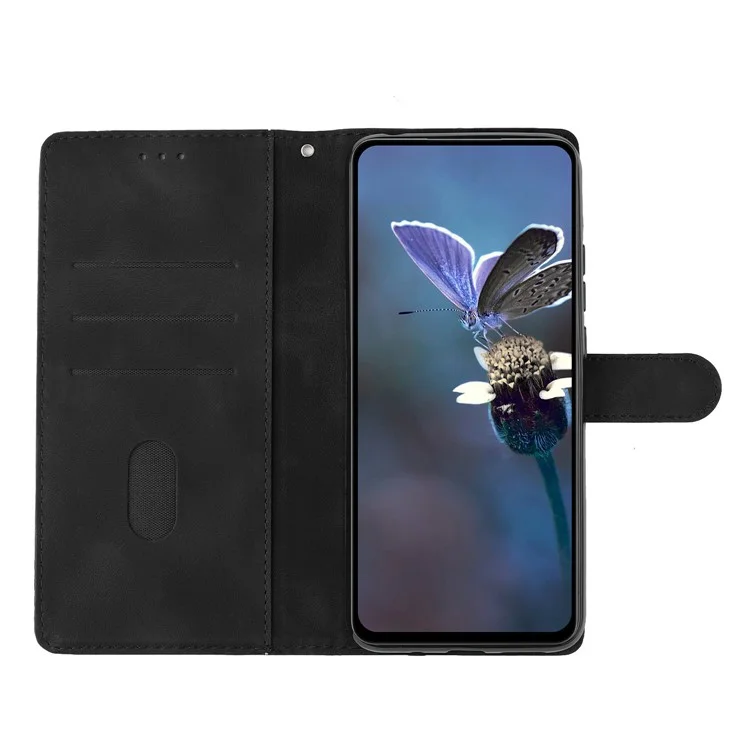 Funda de teléfono con efecto piel para iPhone 14 Plus, con diseño de mariposa y flores, cartera - Negro