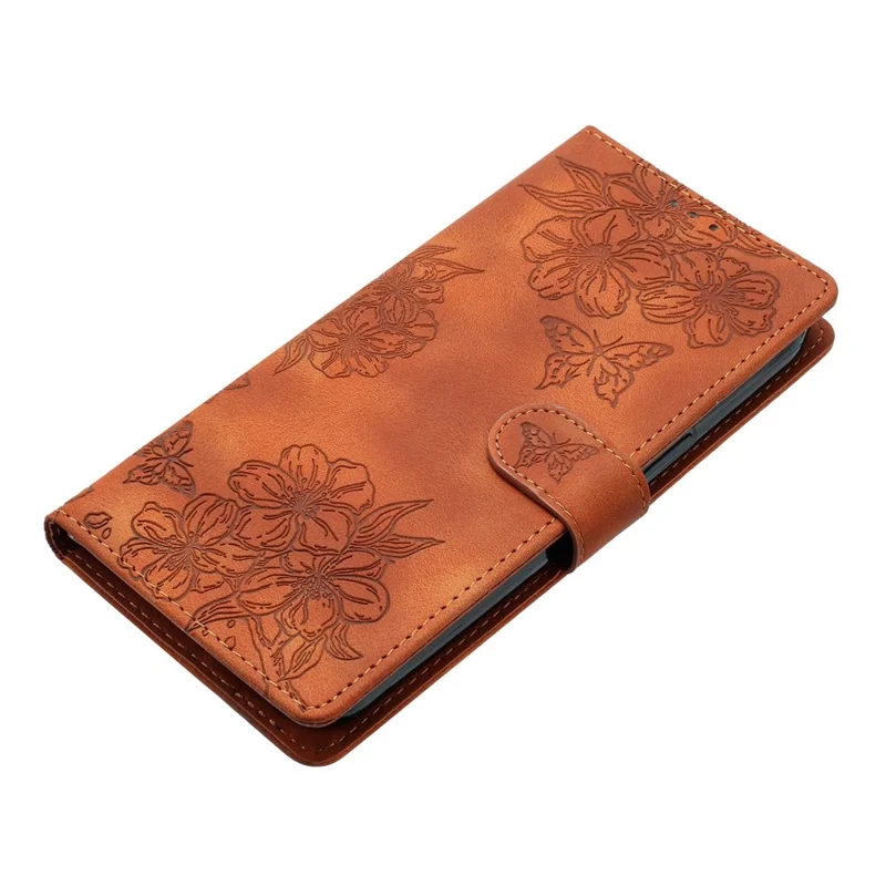 For iPhone 12 Pro Skin-Touch Feeling Phone Case TPU+PU Leather Imprinted Pattern Wallet Phone Cover - Brown