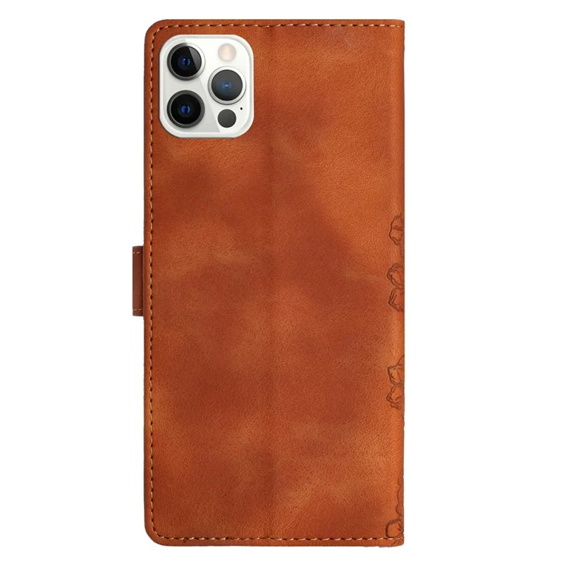 For iPhone 12 Pro Skin-Touch Feeling Phone Case TPU+PU Leather Imprinted Pattern Wallet Phone Cover - Brown