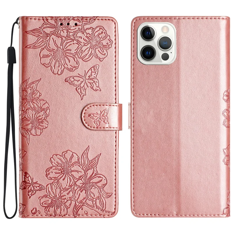 For iPhone 12 Pro Max Skin-Touch Feeling PU Leather Phone Case Imprinted Pattern Phone Cover Wallet - Rose Gold