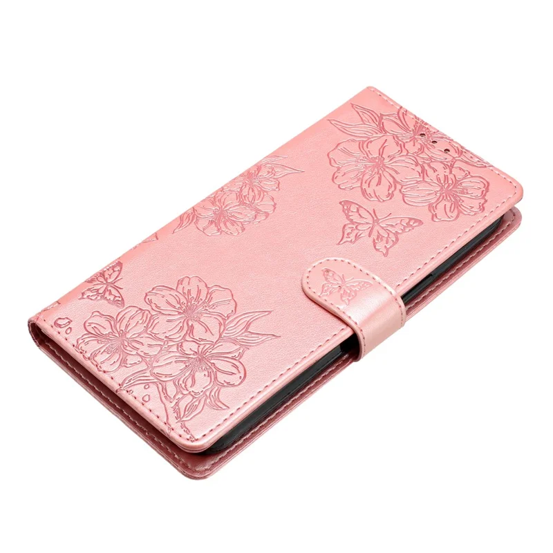 For iPhone 12 Pro Max Skin-Touch Feeling PU Leather Phone Case Imprinted Pattern Phone Cover Wallet - Rose Gold