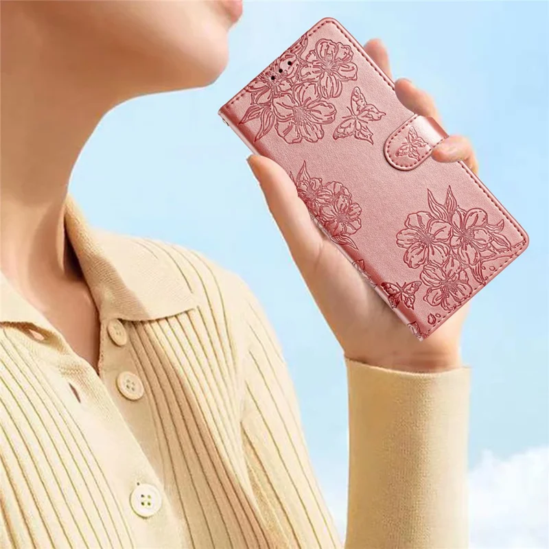 For iPhone 12 Pro Max Skin-Touch Feeling PU Leather Phone Case Imprinted Pattern Phone Cover Wallet - Rose Gold