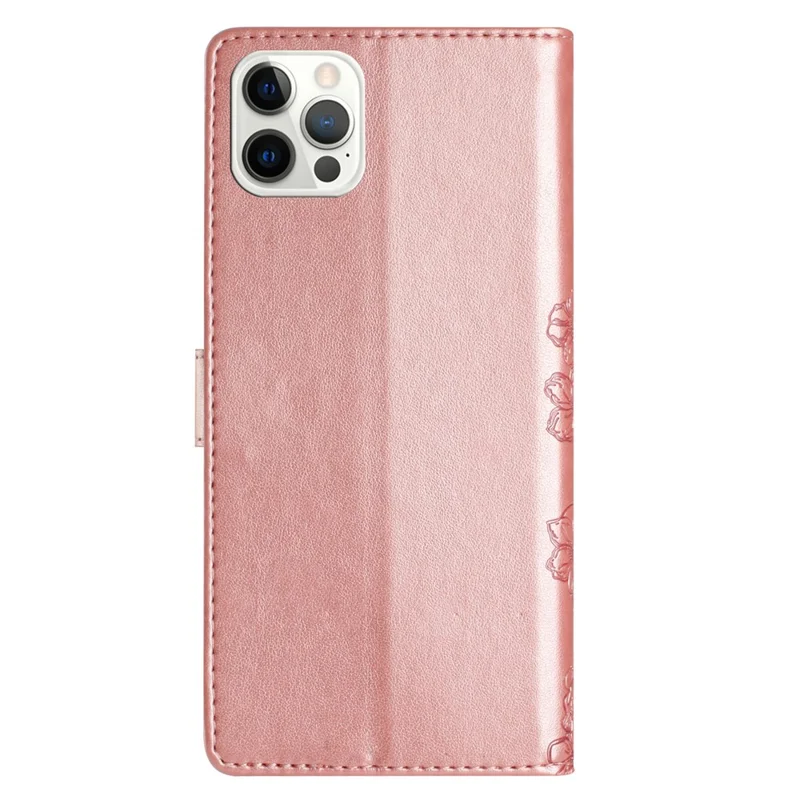 For iPhone 12 Pro Max Skin-Touch Feeling PU Leather Phone Case Imprinted Pattern Phone Cover Wallet - Rose Gold