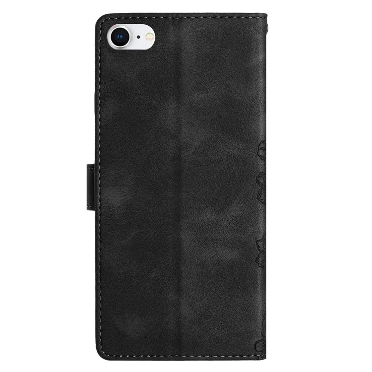 For iPhone 6 / 6s / 7 / 8 4.7 Inch / SE (2020) / SE (2022) Case Sakura Butterfly Imprint Leather Wallet Stand Phone Cover - Black