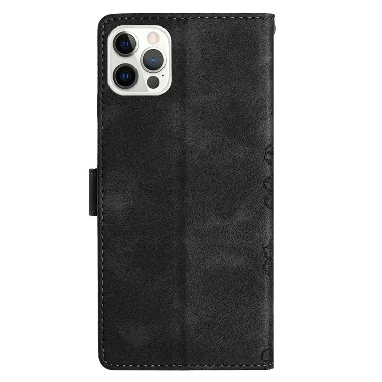 Für iPhone 15 Pro Case Sakura Butterfly Imprint Skin-Touch Leder Brieftasche Handyhülle - Schwarz