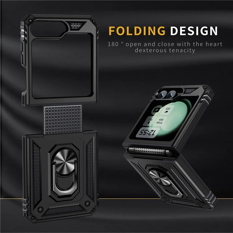 Para Samsung Galaxy Z Flip6 5G Carcasa TPU+PC Funda Protectora del Teléfono con Soporte de Anillo de Rotación - Negro