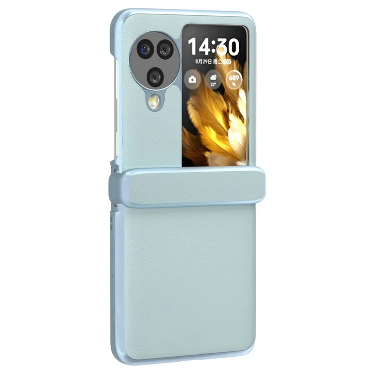 For Oppo Find N3 Flip 5G Case Hinge Protection Leather Coated PC Folding Phone Cover - Baby Blue