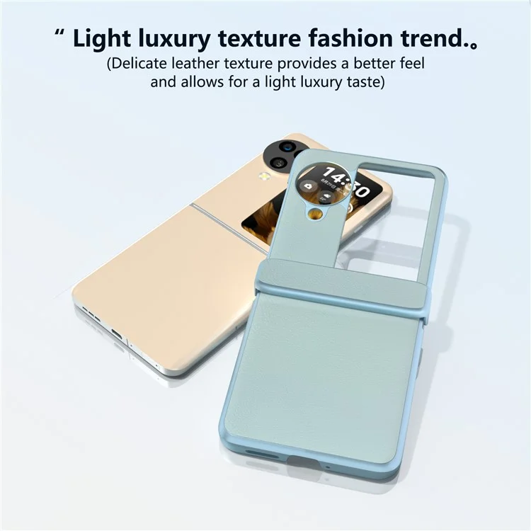 For Oppo Find N3 Flip 5G Case Hinge Protection Leather Coated PC Folding Phone Cover - Baby Blue