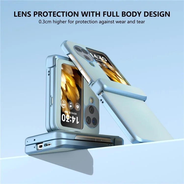 For Oppo Find N3 Flip 5G Case Hinge Protection Leather Coated PC Folding Phone Cover - Baby Blue