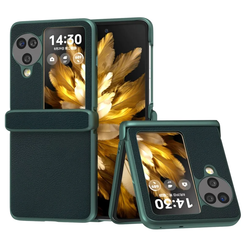 For Oppo Find N3 Flip 5G Case Hinge Protection Leather Coated PC Folding Phone Cover - Dark Green