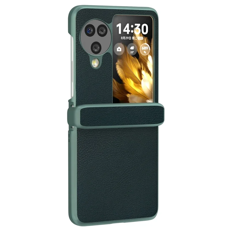For Oppo Find N3 Flip 5G Case Hinge Protection Leather Coated PC Folding Phone Cover - Dark Green