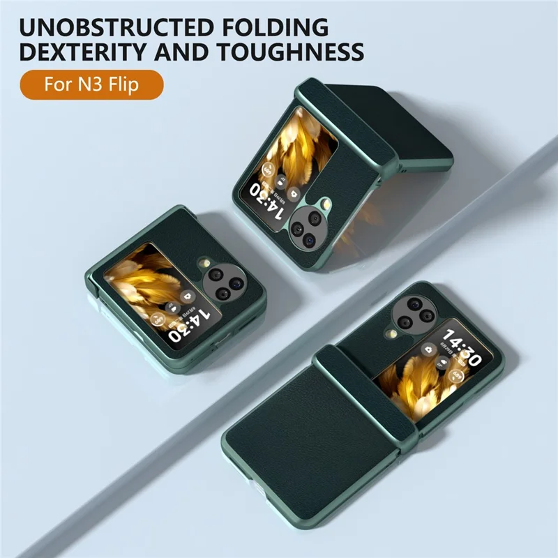 For Oppo Find N3 Flip 5G Case Hinge Protection Leather Coated PC Folding Phone Cover - Dark Green