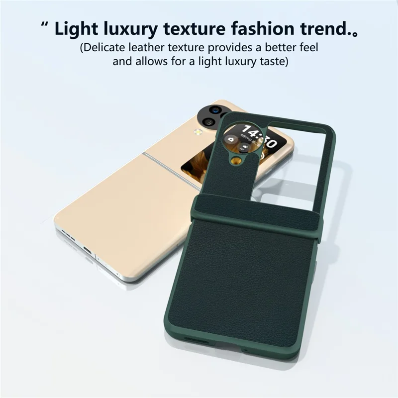 For Oppo Find N3 Flip 5G Case Hinge Protection Leather Coated PC Folding Phone Cover - Dark Green