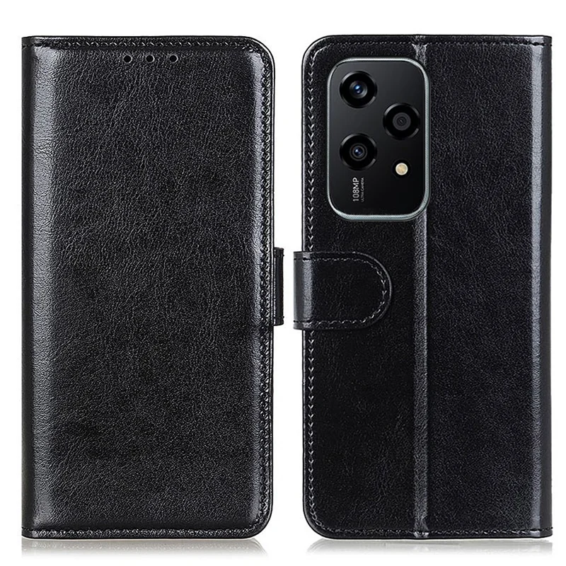 For Honor 200 Lite Case PU Leather Wallet Phone Cover Crazy Horse Texture - Black