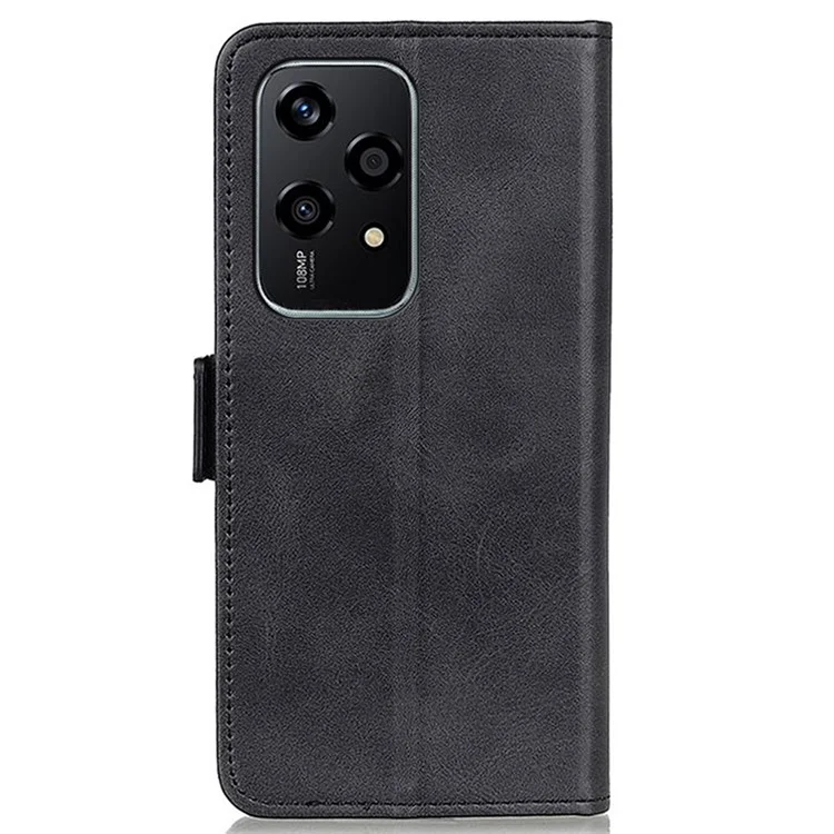For Honor 200 Lite Case Leather Flip Wallet Cowhide Texture Phone Cover - Black