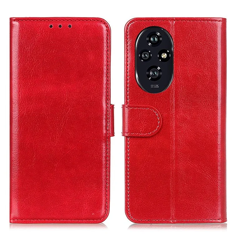 For Honor 200 Pro 5G Case PU Leather Phone Wallet Cover Crazy Horse Texture - Rosso
