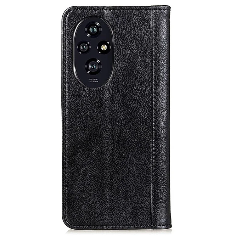 For Honor 200 Pro 5G Case Split Leather Litchi Texture Phone Cover Wallet Stand - Black