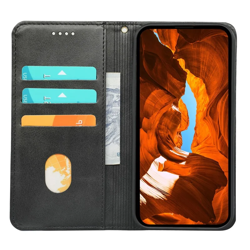For iPhone 16 Pro Case Leather Phone Cover Strong Magnetic Card Holder - Black