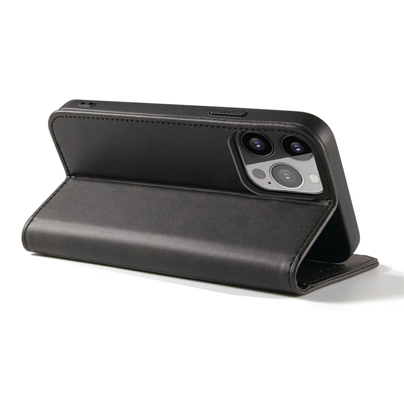 For iPhone 16 Pro Case Leather Phone Cover Strong Magnetic Card Holder - Black