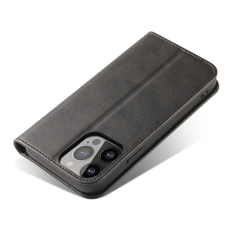 For iPhone 16 Pro Case Leather Phone Cover Strong Magnetic Card Holder - Black