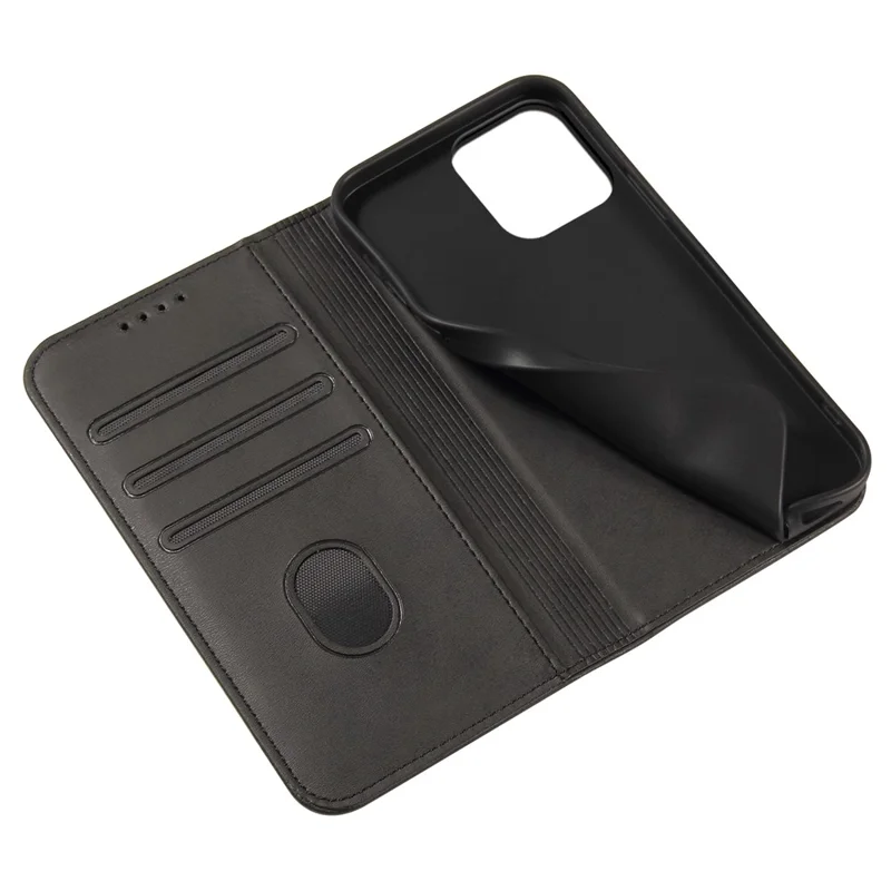 For iPhone 16 Pro Case Leather Phone Cover Strong Magnetic Card Holder - Black