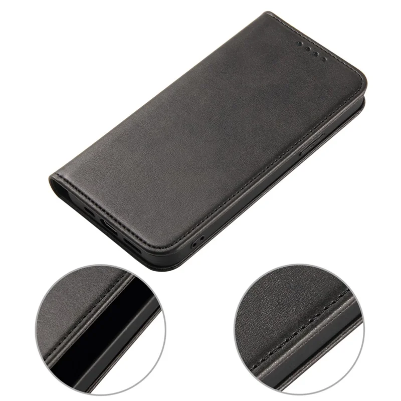 For iPhone 16 Pro Case Leather Phone Cover Strong Magnetic Card Holder - Black