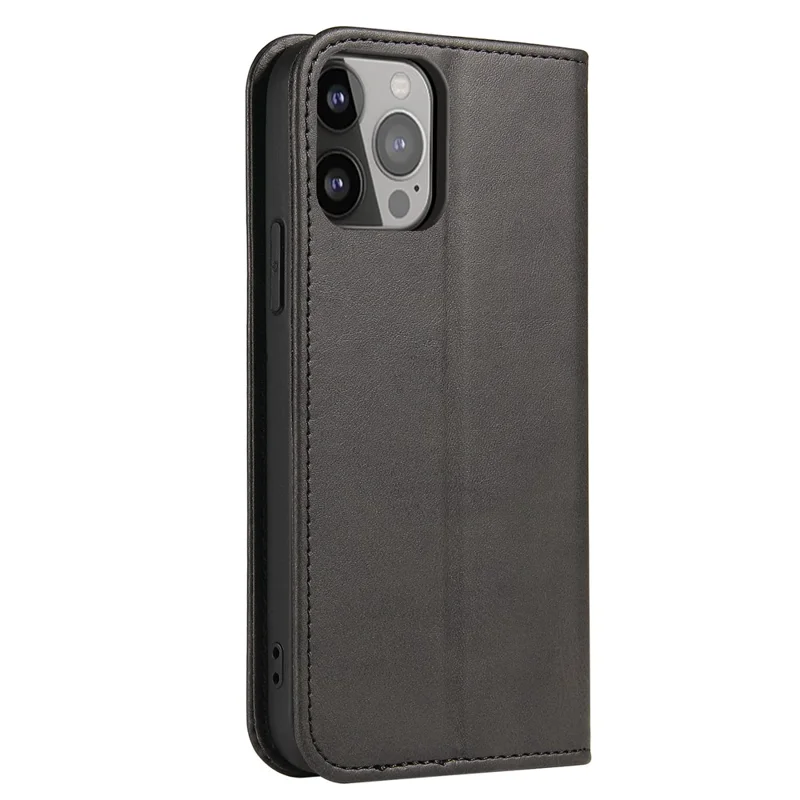 For iPhone 16 Pro Case Leather Phone Cover Strong Magnetic Card Holder - Black