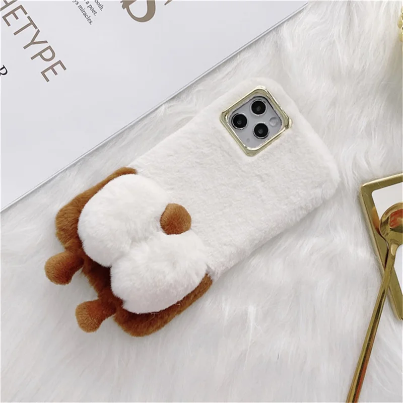 For iPhone 14 Pro 6.1 inch Fluffy Phone Case Warm Plush+TPU Soft Phone Shell Cover - White